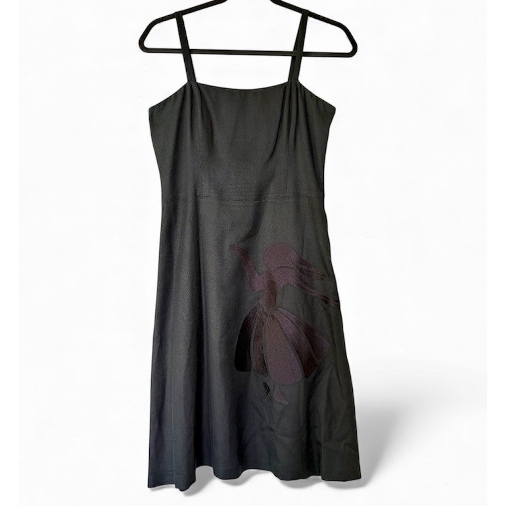 Vintage Y2K Tibi Dress Size 4 Black Whimsigoth Embroidered Poetcore Vamp Silk
